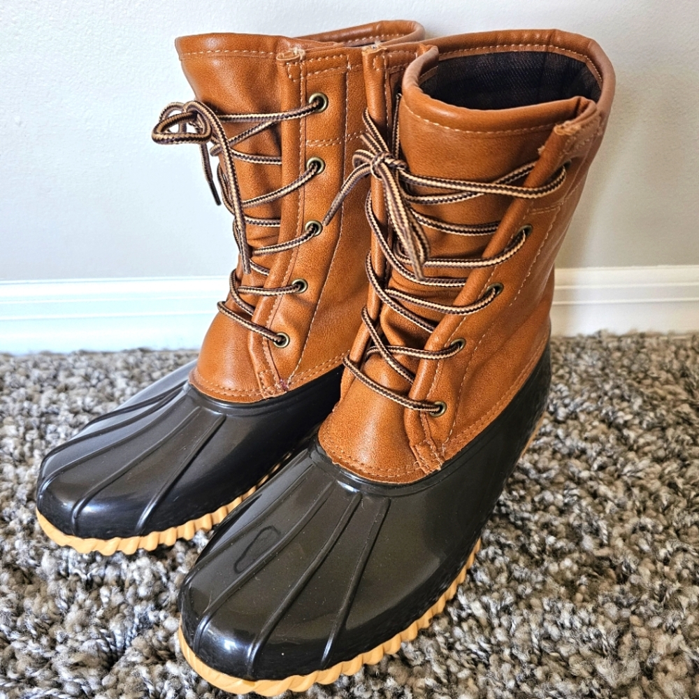 Sporto Arianna Navy & Brown Duck Boots Size 8 Outdoor Hiking Chore Gorpecore